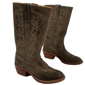 Frye Green Boots Women’s Size 6 Vintage Austin Flower Cowboy Riding Boots Olive